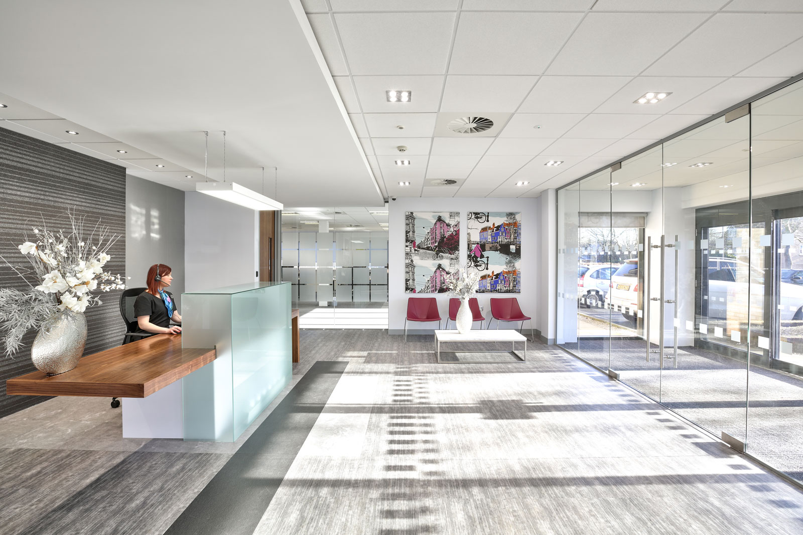 The reception area of Excalibur House serviced office in Newport, Wales